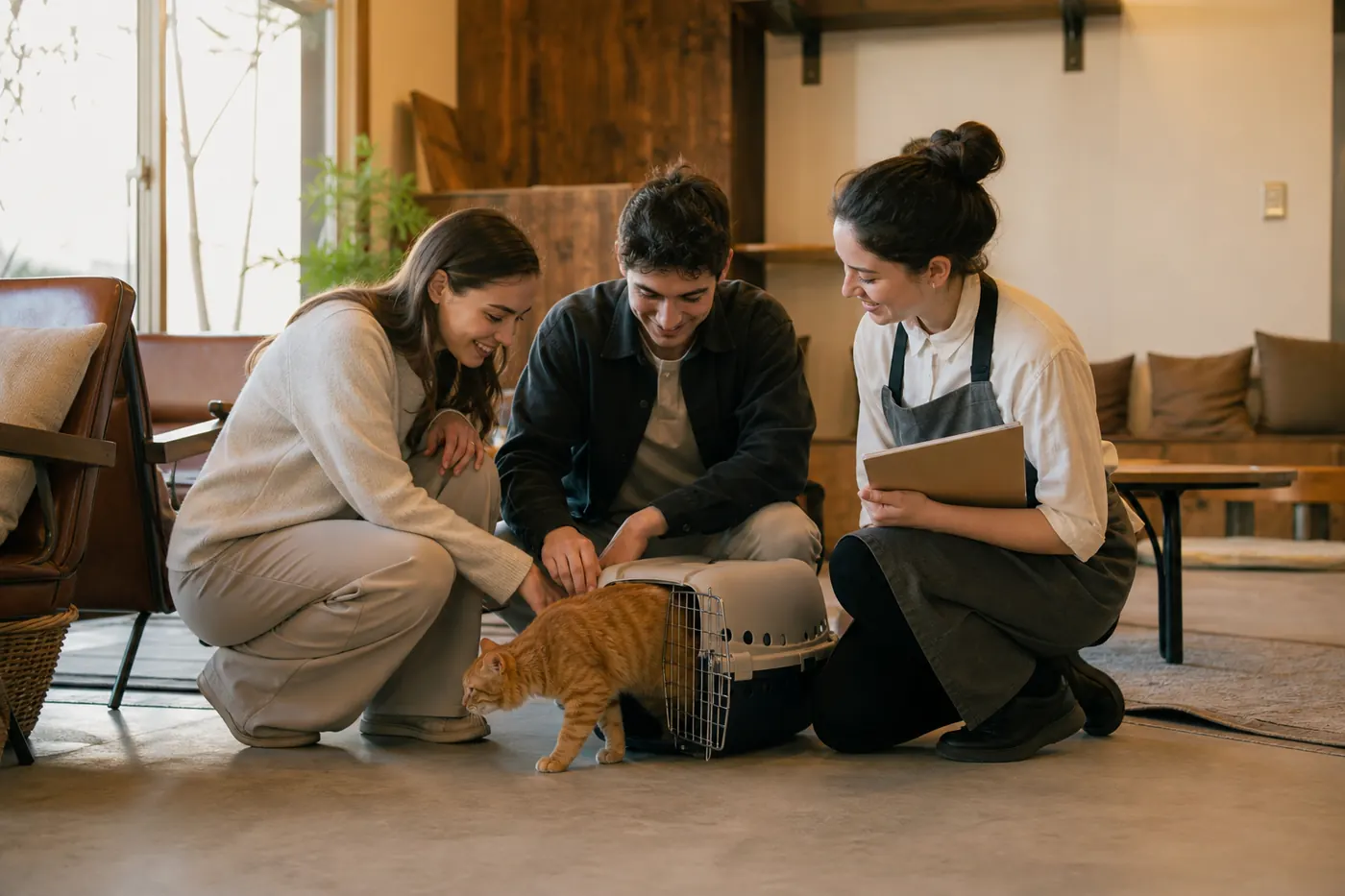 A newly adopted cat heading home